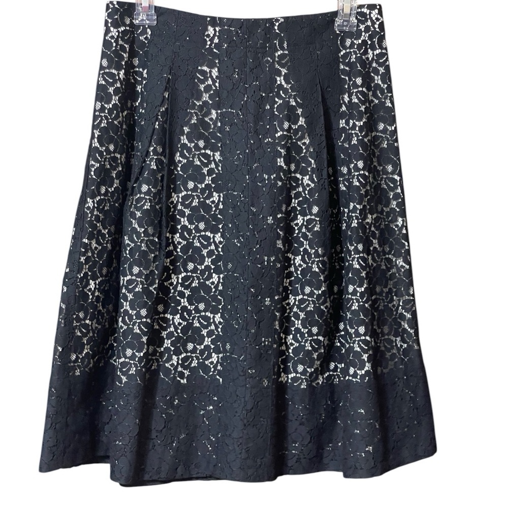 TALBOTS BLACK LACE OVERLAY HOLIDAY PLEATED A-LINE SKIRT SZ 4 EUC - Picture 4 of 11